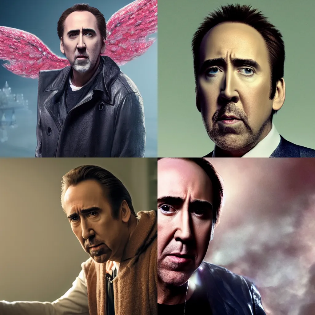 Prompt: nicholas cage as a realistically depicted angel in 8k