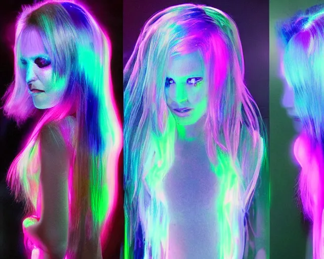 Prompt: glowing hair, complex cybernetic beings, *, * * *, * * * * *