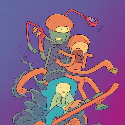 Image similar to in the style of Moebius and Ghostshrimp a young explorer, highly detailed, adventure time colour palette