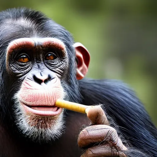 Image similar to a high detail shot of a chimp wearing a suit and smoking