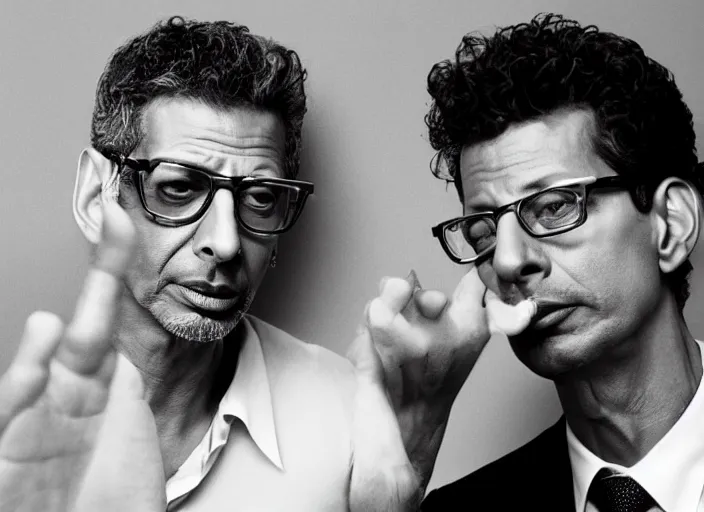 Prompt: a photograph of Jeff Goldblum intensely melting someone's face with his glare