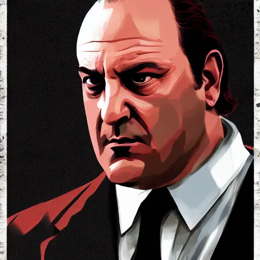 Image similar to Tony Soprano in the style of a GTA loading screen, Stephen Bliss, trending on artstation