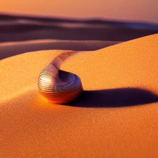 Prompt: sand dunes with a sand worm, worm, golden hour, sunset, dune, photo, photography, hyper realistic, cinematic, god rays, bokeh