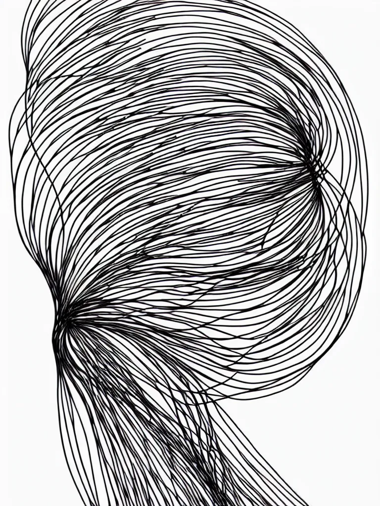 Image similar to elegant minimalist metal wire art of symmetrical and emotional dramatic female facial features and silhouette, influenced by one line drawings, curves, twirls and spirals