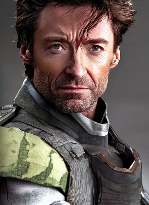 Prompt: hugh jackman as solid snake, portait