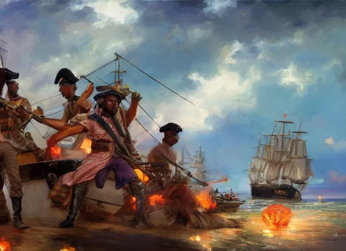 Image similar to modern day somalian pirates defeat the british empire navy by vladimir volegov and alexander averin and delphin enjolras and daniel f. gerhartz