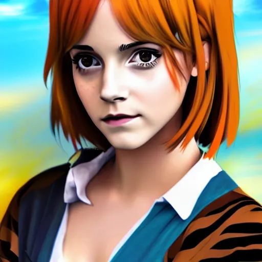 Image similar to 3 d photo of emma watson cosplaying as an anime catgirl, bokeh, shader, anime art style, highly detailed, cel - shaded, colorful, animated, trending