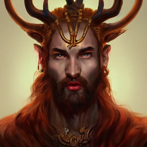 Image similar to Dramatic portraiture of Uuen, the Pictish god of stags, mixed media, trending on ArtStation, by Viktor Vasetnov and ArtGerm and Lucian Freud, luminism