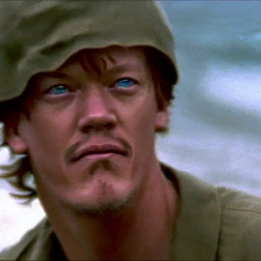 Image similar to photo realistic image of Matthew Lillard as shaggy from scooby doo, storming the beaches of Normandy in 1944, HD, high detail, photorealistic, Hollywood cinematic, Christopher Nolan