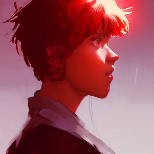 Prompt: portrait of a teen girl with short red hair, dramatic lighting, anime illustration by Greg rutkowski, yoji shinkawa, 4k, digital art, concept art, trending on artstation, アニメ, featured on pixiv