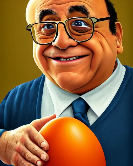 Image similar to painting portrait of danny devito as an egg, cartoon, warm lighting, danny devito has an egg body, movie poster, illustration by bartek fedyczak, erak note, tooth wu, neil richards, kan liu, siwoo kim, jisu choe, trending on art station