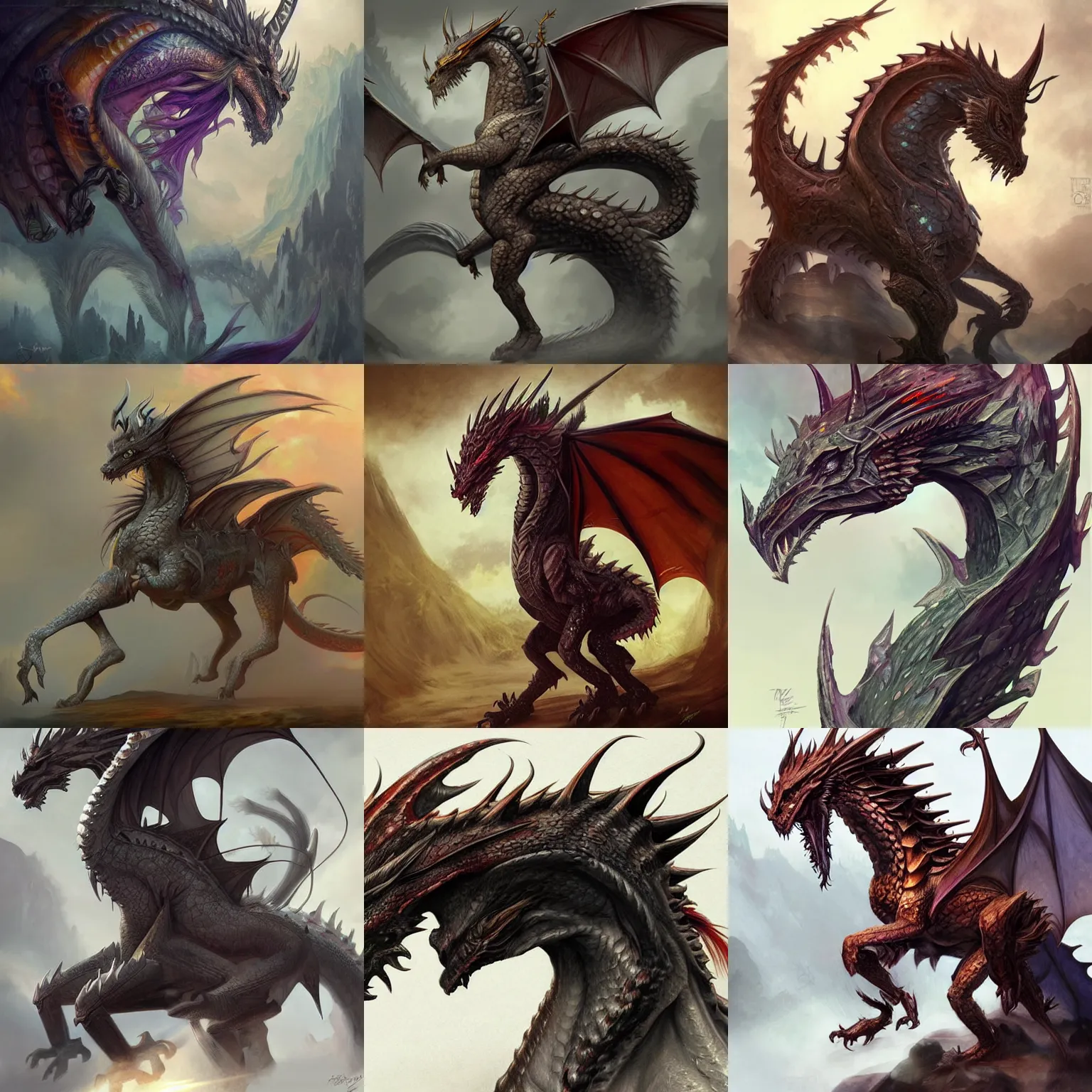 Prompt: dragon-horse hybrid, monster design, D&D, fantasy, highly detailed, digital painting, artstation, concept art, sharp focus, illustration, art by artgerm rutkowski mucha