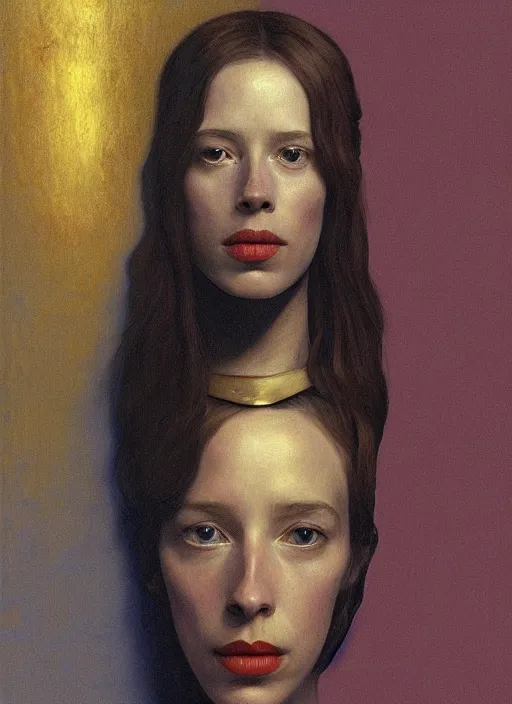 Image similar to rebecca hall portrait wearing golden metal crown by edward hopper and james gilleard, zdzislaw beksinski, highly detailed