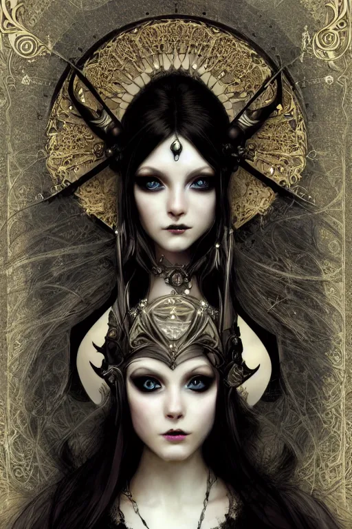 Image similar to beautiful and victorian and luxury and gothic princess Midna Twili portrait like smoky eyes+front face with light flowing hair, ultradetail face, art and illustration by tian zi and craig mullins and WLOP and alphonse mucha, fantasy, intricate complexity, human structure, human anatomy, fantasy character concept, watermark, blurry, hyperrealism 8k
