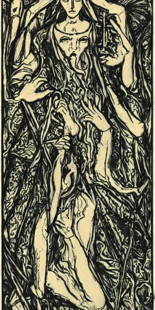 Image similar to the tower tarot card by austin osman spare