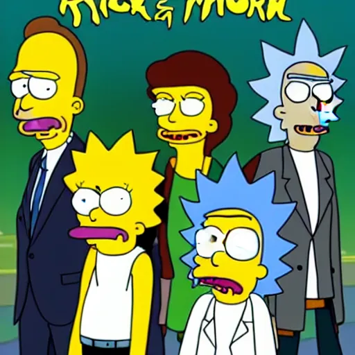 Prompt: rick and morty in the style of simpsons