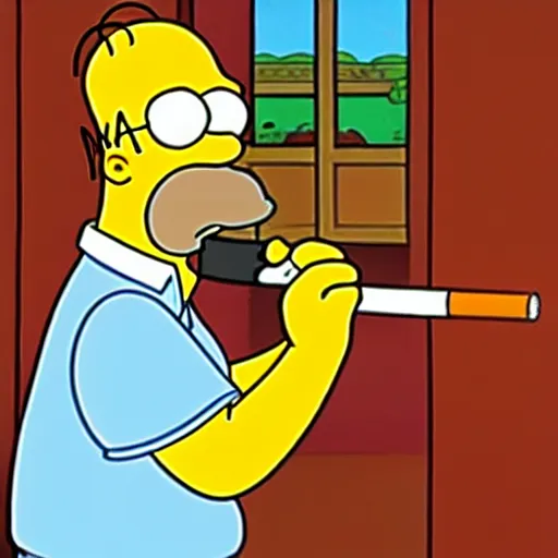 Image similar to homer from the simpsons smoking a cigarette