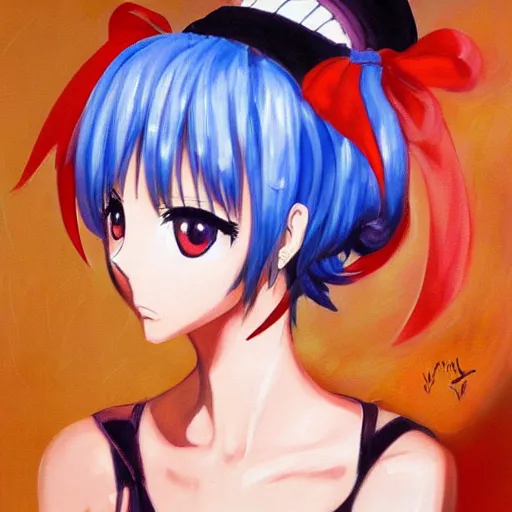 Image similar to oil painting of an anime girl by vincent van miku, brush strokes