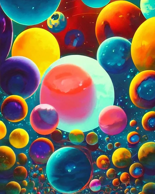 Image similar to multiverse painting, colorful, scifi, experimental, spheres. portals, rays of light, highly detailed, cheerful, by studio ghibli, kun vic, masterpiece, award winning