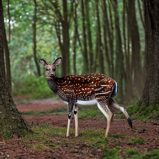 Prompt: a beautiful spotted deer in the woods, canon eos c 3 0 0, ƒ 1. 8, 3 5 mm