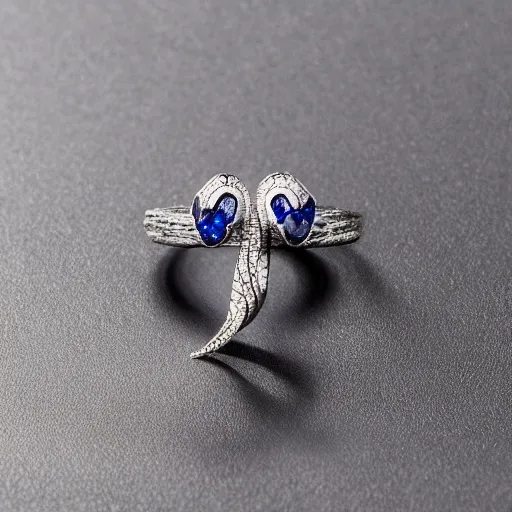 Image similar to Snake-shaped ring twisted on finger with sapphire eyes and diamond-covered body