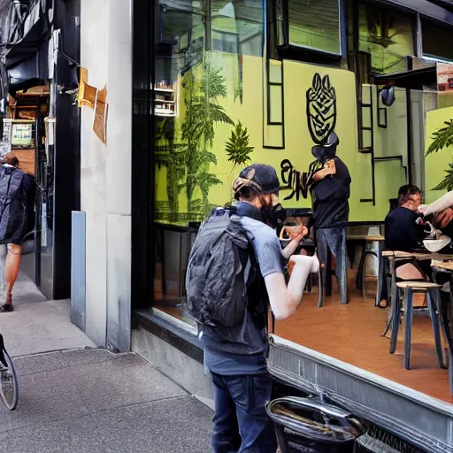 Image similar to legal cannabis is served in a busy australian cafe cbd street photography