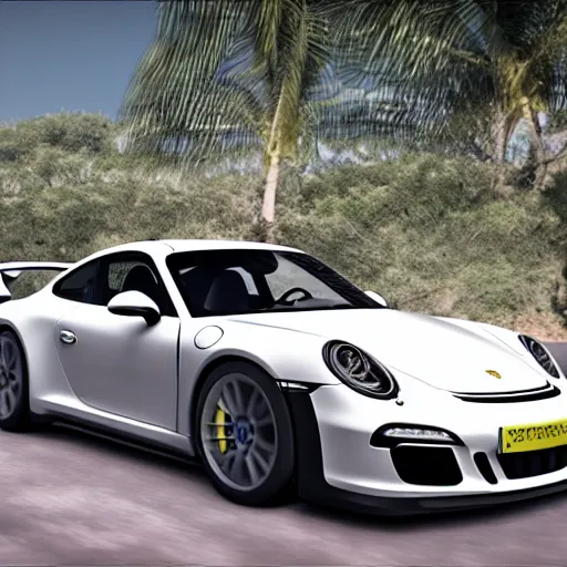 Image similar to porsche gt 3 in hawaii city, cinematic, 8 k, unreal engine 5