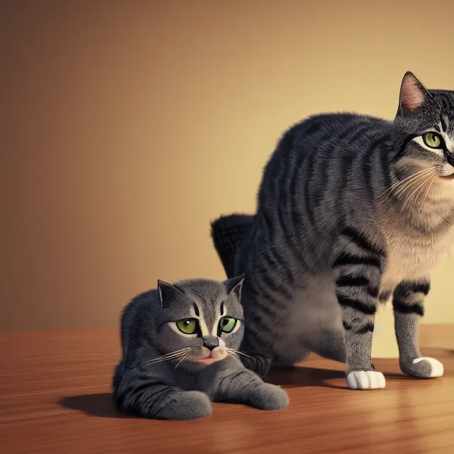 Image similar to cats in a business meeting, dark cinematic, volumetric, realistic, cinematic lighting, ray tracing, unreal engine 5, unreal engine render, octane render, hyper realistic, photo, 8 k