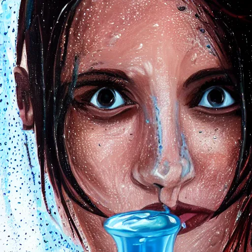 Image similar to woman crying with water on her face, personal painting, light coming from a candle