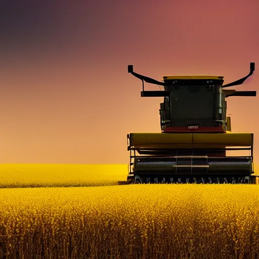 Prompt: “combine harvester in yellow field during sunset, digital art, 8k, cinematic, elegant”