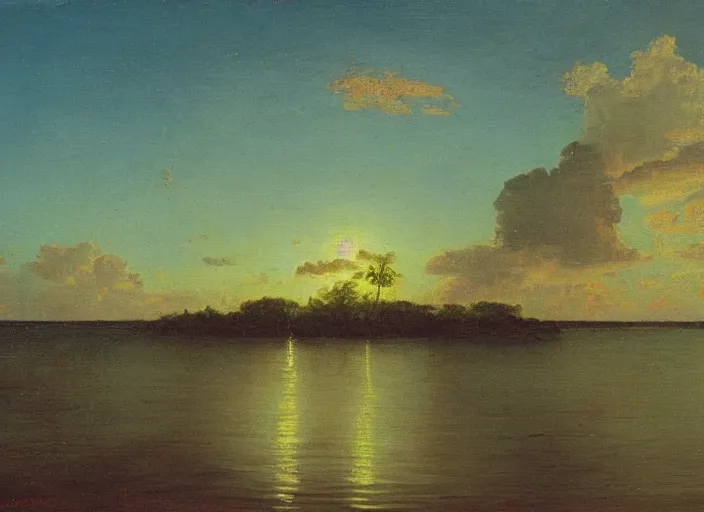 Image similar to florida keys in the style of hudson river school of art, oil on canvas