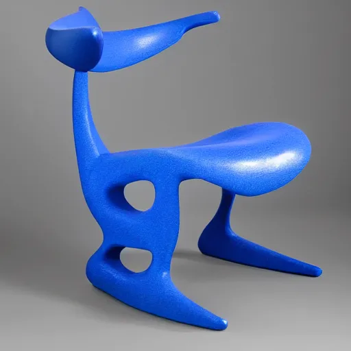 Image similar to an unrealistic hyper mega ellipsoid chair made of cobalt