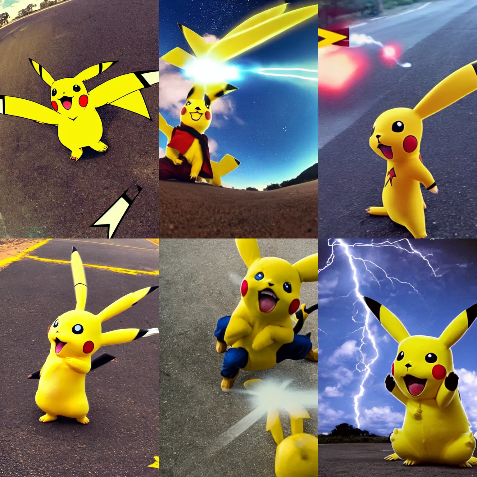 Prompt: first person perspective of a pikachu releasing a thunderbolt