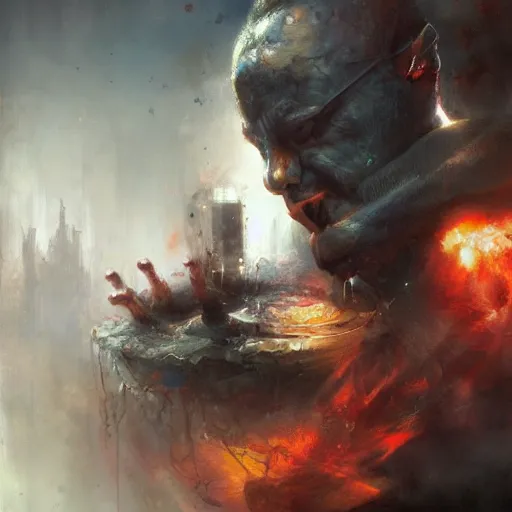 Image similar to homelander, paint by Raymond Swanland