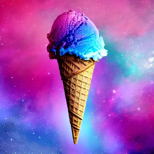 Image similar to an ice cream cone made completely of stars and nebulas, trending on art station, 4 k wallpaper