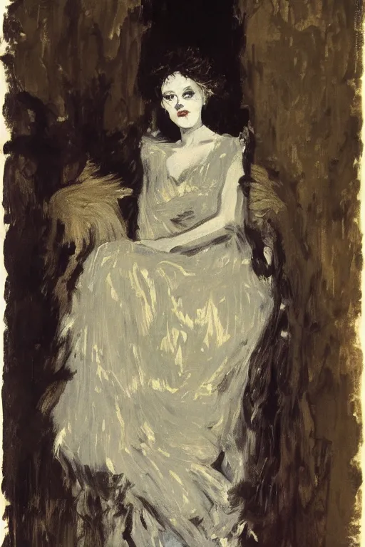 Image similar to portrait of hannah murray as delirium of the endless, the sandman by walter sickert, john singer sargent, and william open