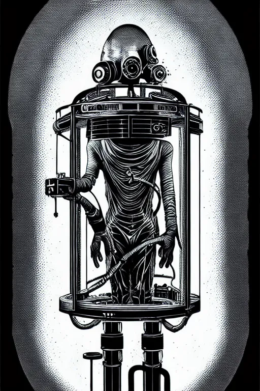 Prompt: steampunk cryo chamber containing an grey alien, high details, intricately detailed, by vincent di fate, inking, 3 color screen print, masterpiece, trending on artstation,, sharp, details, hyper - detailed, hd, 4 k, 8 k