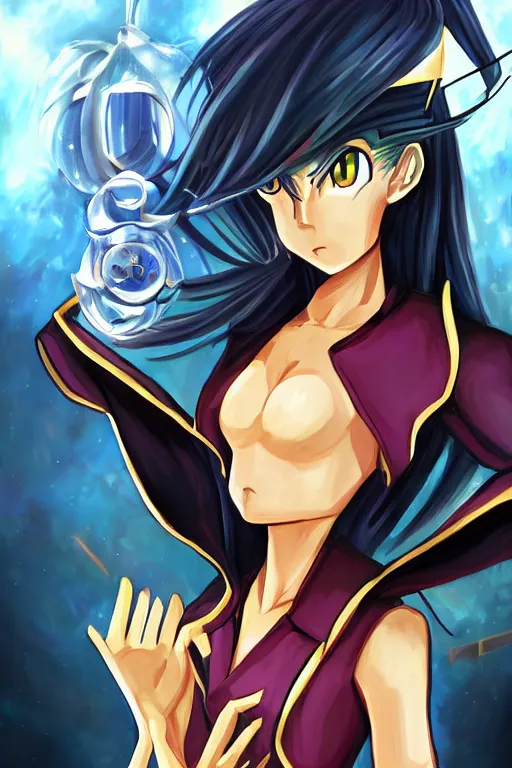 Image similar to YuGiOh, Black Magician Girl, digital painting, portrait, elegant, manga, trending on artstation, trending on deviantart, anime, pivix