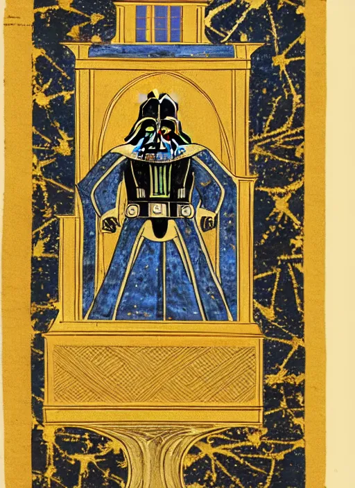 Image similar to Darth Vader in a page from from an illuminated manuscript, gold leaf, high detail