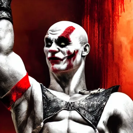 Image similar to film still of kratos as the joker in the new batman movie