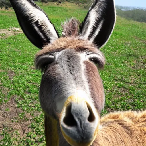 Prompt: donkey eating fig