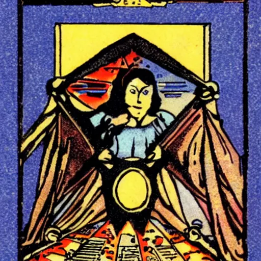 Image similar to tarot card, science fiction, magic, technology,