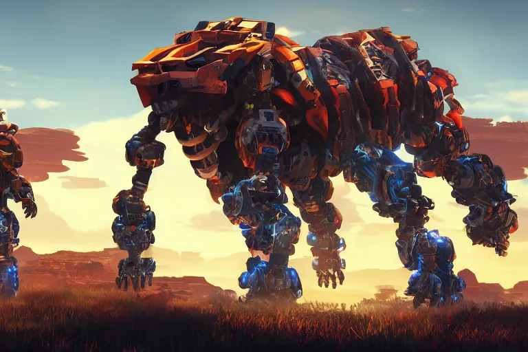 Image similar to scorcher machine mecha animal beast robot of horizon forbidden west horizon zero dawn bioluminiscence global illumination ray tracing hdr fanart arstation by sung choi and eric pfeiffer and gabriel garza and casper konefal