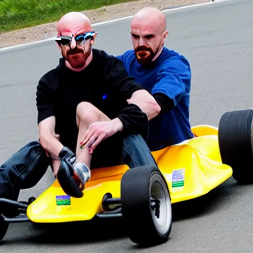 Prompt: Walter White go-karting with Jessie Pinkman