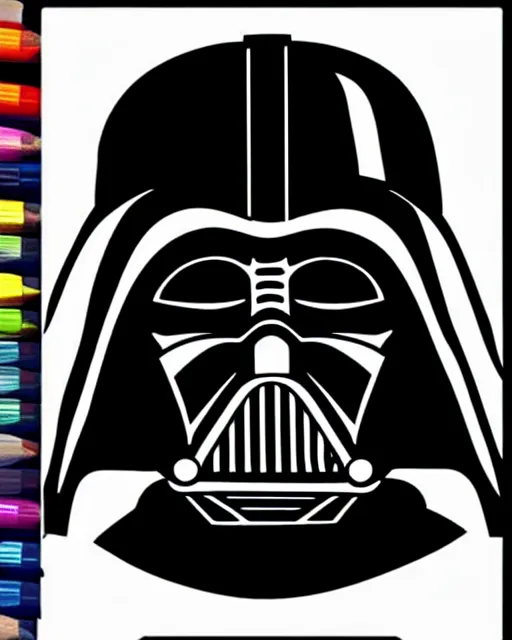 Prompt: portrait of darth vader, coloring book, line art, simple, low detail