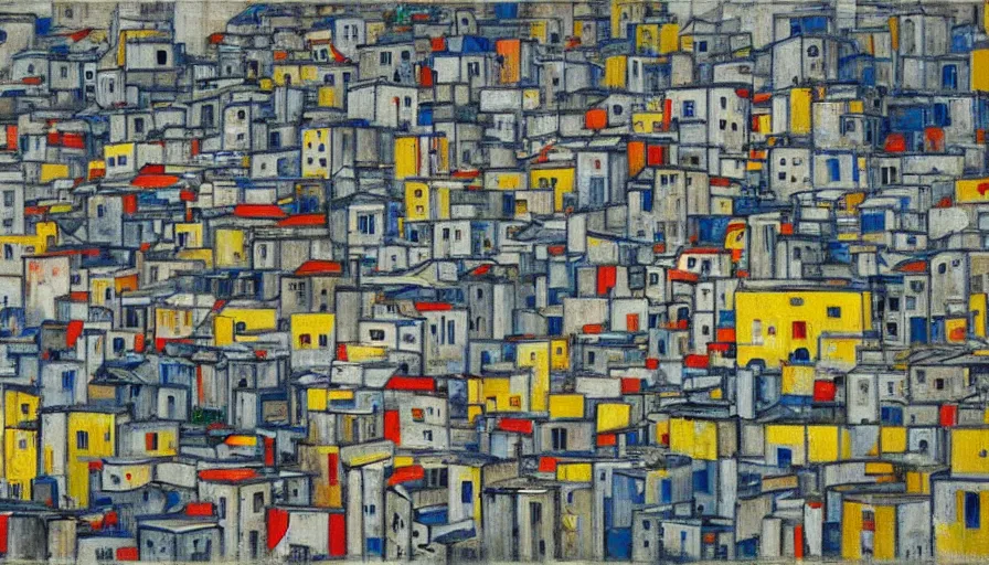 Image similar to favelas in rio, by piet mondrian