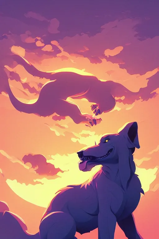 Image similar to big monster dog, teeth, smooth, centered, solid bacgkround, median photoshop filter cutout vector behance, hd by artgerm, jesper ejsing, by rhads, makoto shinkai and lois van baarle, ilya kuvshinov, rossdraws, illustration, art by ilya kuvshinov and gustav klimt