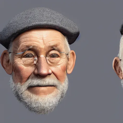 Image similar to realistic renderings of very old man portrait with a hat, astonishing scenes