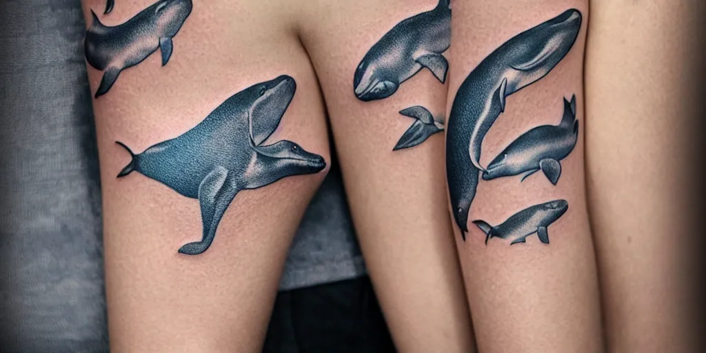 Image similar to realistic tattoo of whales, golden, delicate, hyper realism, 1 4 5 0, ink, ultra realistic, 8 k