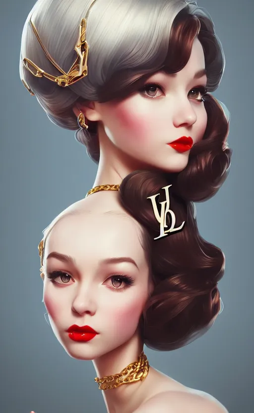 Image similar to a pin up and beautiful fashion charming dreamlke swedish girl with lv jewelry, character art, art by artgerm lau and wlop and and ilya kuvshinov and john singer sargent, hyperdetailed, 8 k realistic, symmetrical, frostbite 3 engine, cryengine, dof, trending on artstation, digital art